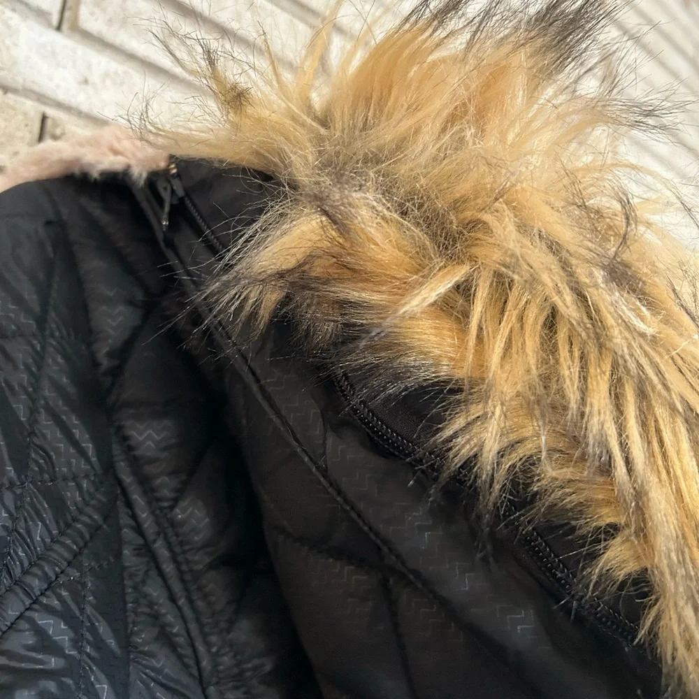 Bebe quilted black anorak puffer jacket with fur hood - Picture 5 of 11